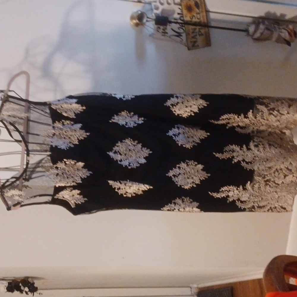 Studio One Black Midi Dress with Gold Embroidery